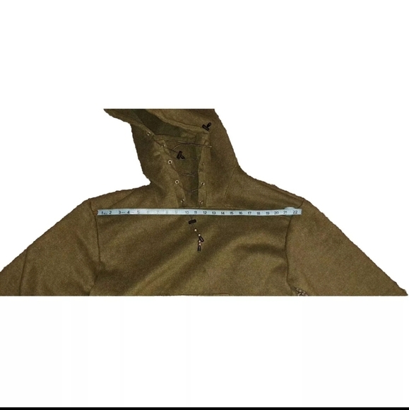 Olive Green Wool Blend Oversized Lace Up Hooded Tunic Size Small B32#Coats - Picture 6 of 8